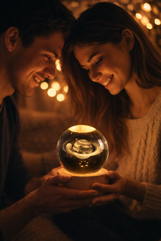 Lámpara Saturno en Cristal 3D – Ilumina sueños, conecta universos